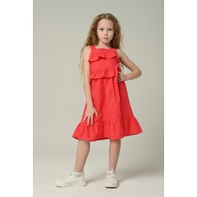 Happy Kids 3-8 Yaş Gılrs Drees Kız Çocuk Dokuma  Elbise -Nar Çiçeği