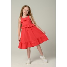 Happy Kids 3-8 Yaş Gılrs Drees Kız Çocuk Dokuma  Elbise -Nar Çiçeği