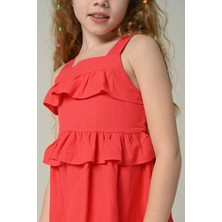 Happy Kids 3-8 Yaş Gılrs Drees Kız Çocuk Dokuma  Elbise -Nar Çiçeği