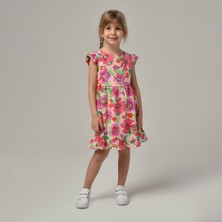 Happy Kids 3-8 Yaş Flower Meram Kız Çocuk Çiçekli Dokuma  Elbise -Fuşya