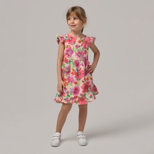 Happy Kids 3-8 Yaş Flower Meram Kız Çocuk Çiçekli Dokuma  Elbise -Fuşya