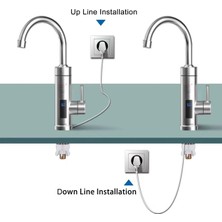 Wevolt Çelik Lüks Elektrikli Ani Su Isıtıcı Termal Şofben Musluk + Çelik Siprel Başlık Hediyeli.