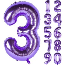 Parti Station 3 Üç Rakam Mor Folyo Balon 32"-34" Inc 80 cm