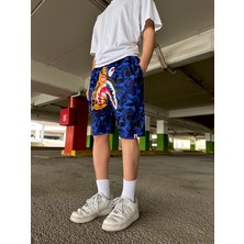 Leox Wear Bape Lacivert Tiger Kamuflaj Shark Unisex Şort10