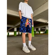Leox Wear Bape Lacivert Tiger Kamuflaj Shark Unisex Şort10