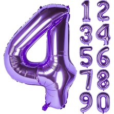 Parti Station 4 Dört Rakam Mor Folyo Balon 32"-34" Inc 80 cm