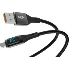 Linktech K681 Dijital Göstergeli USB - Type-C 66W Data ve Şarj Kablosu 1mt 5A