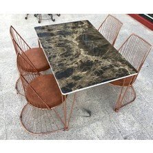 Masa ST TEL Sandalye Tk Metal Çelik ROSE Bakır Japon ayak MDF Siyah Mermer Tabla