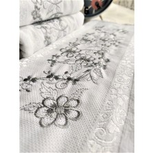 Z&N Style Yeni Desen 50 x 90 Cm. Jakarlı Metalik Görünümlü Kanaviçe Nakışlı Çeyizlik Lüks Havlu Seti (3'lü Set)