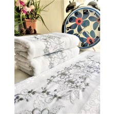 Z&N Style Yeni Desen 50 x 90 Cm. Jakarlı Metalik Görünümlü Kanaviçe Nakışlı Çeyizlik Lüks Havlu Seti (3'lü Set)