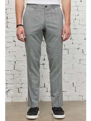 ALTINYILDIZ CLASSICS Erkek Siyah-beyaz Recycle Slim Fit Dar Kesim Yan Cepli Ekose Desenli Beli Lastikli Esnek Pantolon