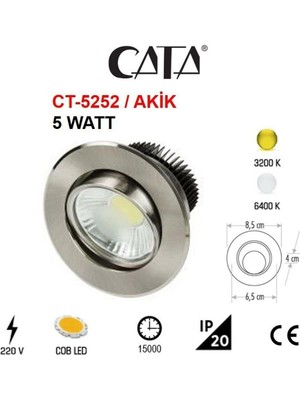 Cata CT-5252 6 Watt Akik Saten Kasa Cob LED Spot Beyaz