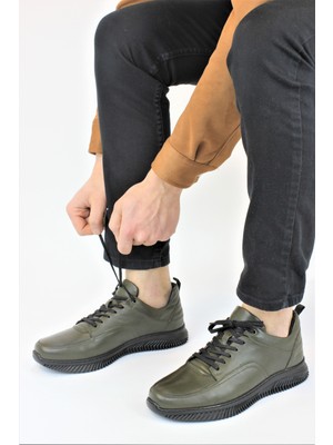 Doçka Erkek Spor Tarz Günlük Hakiki Deri Haki Renk Ayakkabı MR23/5311