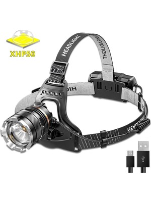 PS-8002 Sensörlü Zoomlu Profesyonel 3000 Lümen XHP50 LED Usb'li Şarjlı Kafa Lambası
