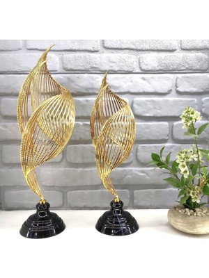 Gold Kaplama Mermer Desen Metal Ayak 2'li Set Ev Salon Helezon Spiral Aksesuar Dekorasyon Biblo Obje
