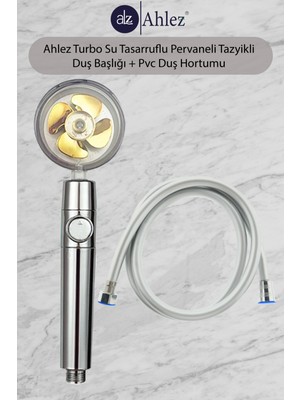Ahlez Turbo Pervaneli Duş Başlığı + Pvc Duş Hortumu Duş Takımı Duş Seti