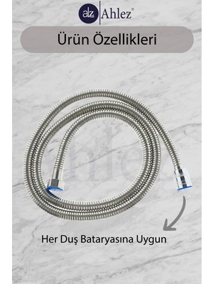 Ahlez Banyo Spiral Duş Hortumu 2 Metre Kenetli Duş Hortum Zinciri