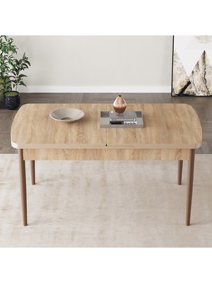 Hoopsii Laris Meşe Desen 80X132 Mdf Açılabilir Mutfak Masası Takımı 6 Adet Sandalye