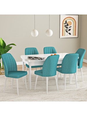 Hoopsii Laris Beyaz 80X132 Mdf Açılabilir Mutfak Masası Takımı 6 Adet Sandalye