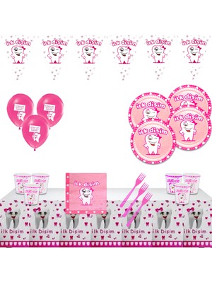 Bay Cimri Ilk Dişim Diş Buğdayı Pembe 8 Kişilik Doğum Günü Parti Malzemeleri Süsleri Seti