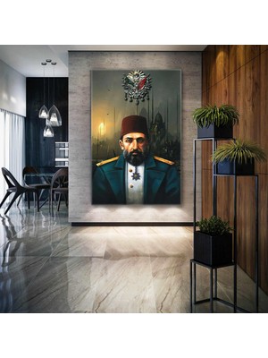 SML Tablo Sultan Abdülhamit Osmanlı Tuğrası Istanbul Silüeti Kanvas Tablo