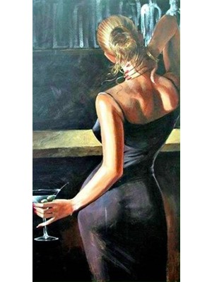 Pix Art Sanat Elinde Kadeh Tutan Kız Pixart Sanat  Elmas Mozaik Tablo Diamond Türkiye 36 x 69 cm