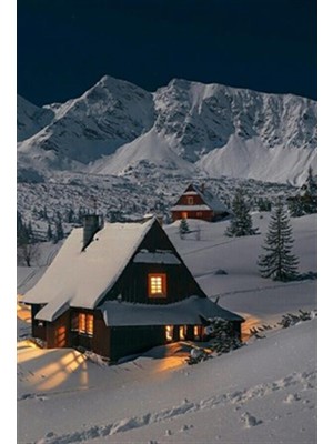 Pix Art Sanat Karlı Dağlar ve Kulübeler Pixart Sanat Elmas Mozaik Tablo Diamond Türkiye  36 x 53 cm