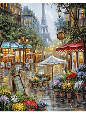 Pix Art Sanat Çiçekli Paris  Sokakları Pixart Sanat    Elmas Mozaik Tablo Diamond Türkiye  56 x 71 cm