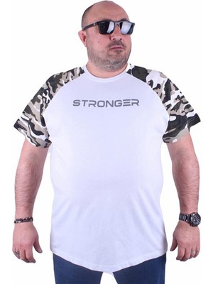 Starbattal Büyük Beden Raglan Sleeve Camouflage Erkek Tişört 23146 Beyaz
