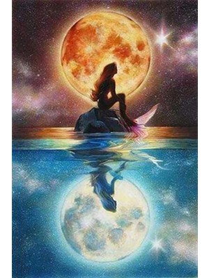 Pix Art Sanat Dolunay Izleyen Denizkızı Pixart Sanat Elmas Mozaik Tablo Diamond Türkiye 36 x 56 cm