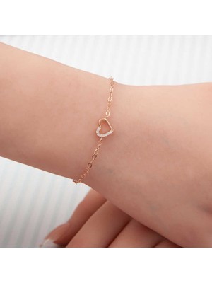 925 Gümüş Gümüş Rose Kalp Kadın Bileklik