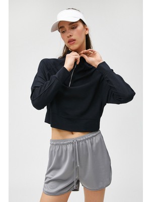 Koton Crop Sweatshirt Yarım Fermuarlı Modal Karışımlı