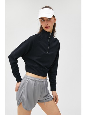 Koton Crop Sweatshirt Yarım Fermuarlı Modal Karışımlı