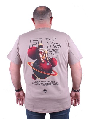 Moc Grande  Büyük Beden Sıfır Yaka Tişört Fly In The Sky 23110 Toprak