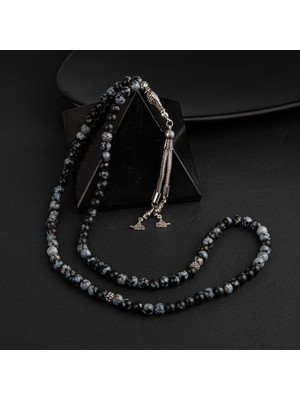 Osmanlı Doğal Taş Karlı Obsidyen Doğal Taş Tesbih 99LUK - 6mm