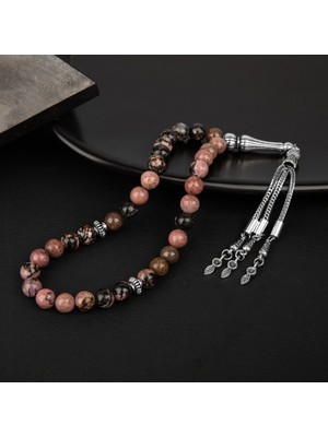 Osmanlı Doğal Taş Rodonit Doğal Taş Tesbih 33LÜK - 8mm