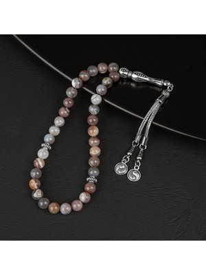 Osmanlı Doğal Taş Botswana Akiği Doğal Taş Tesbih 33LÜK - 8mm