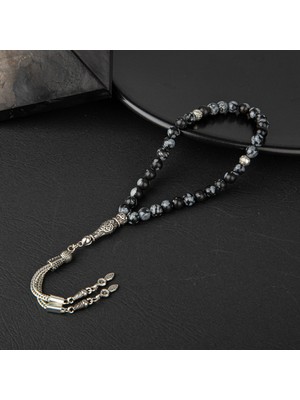 Osmanlı Doğal Taş Karlı Obsidyen Doğal Taş Tesbih 33LÜK - 6mm
