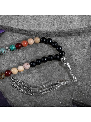 Osmanlı Doğal Taş Başak Burcu Tesbih Amazonit, Jasper, Kırmızı Akik, Krizokol, Siyah Turmalin