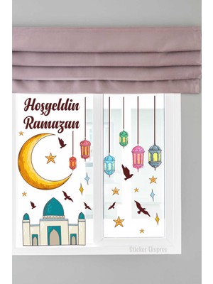 Sticker Ekspres Hoşgeldin Ramazan Renkli Lamba Fener Cami Hilal Duvar ve Cam Sticker Seti