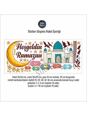 Sticker Ekspres Hoşgeldin Ramazan Renkli Lamba Fener Cami Hilal Duvar ve Cam Sticker Seti