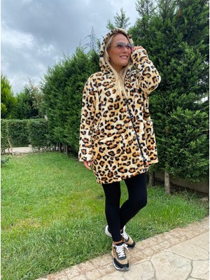 Moreno 410336 Peluş Leopar Pofidik Ceket