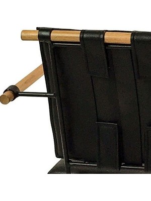 Bengi Ticaret Sandalye Penyez Klasik Model Metal Çelik Siyah Fırın Siyah Boya Suni Deri Balkon-Bahçe El Yapım