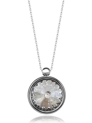 925 Gümüş Swarovski Crystal Taşlı Çerçeveli Gümüş Kadın Kolye