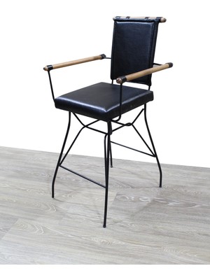 Bengi Ticaret Sandalye Penyez Bar Yüksek Model Metal Çelik Siyah Fırın Siyah Boya Suni Deri Balkon-Bahçe El Yapım