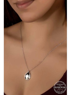 Gumush Swarovski Crystal Taşlı Damla Gümüş Kadın Kolye