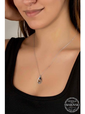 Gumush Swarovski Crystal Taşlı Damla Gümüş Kadın Kolye
