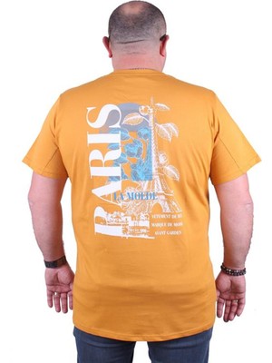 Starbattal Büyük Beden Sıfır Yaka Tişört Paris 23105 Hardal