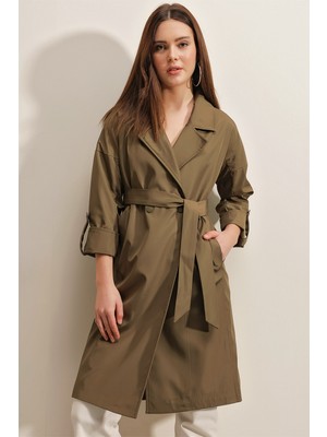 Bigdart 9104 Kruvaze Yaka Astarlı Trençkot - Haki