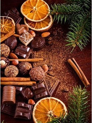 Portakallar ve Çikolata Parçaları Pixart Sanat  Elmas Mozaik Tablo Diamond Türkiye 38*51